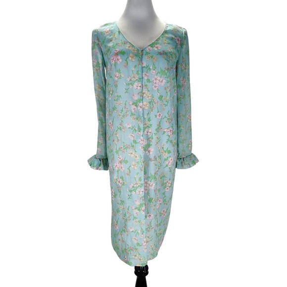 Vintage 60s Blue Dress Size S/M Flower Power Sheath Matching Sheer Jacket - Picture 11 of 16